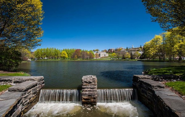 Taylor Lake and the Colgate campus in the springtime