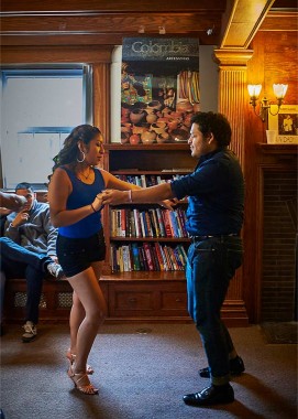 Students and parents dancing in La Casa