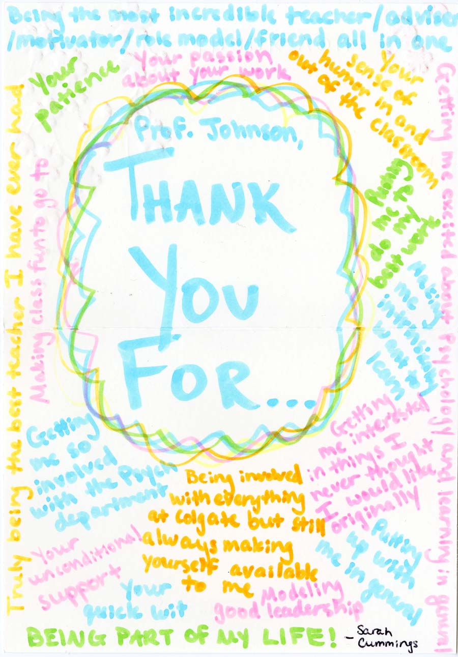 Colorful note sent to Doug Johnson