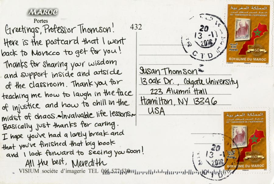 Copy of the postcard sent to Professor Thomson