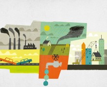 Illustrated graphic collage of environmental themes