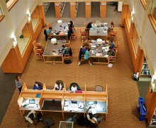 Students studying in the atrium of Case Library