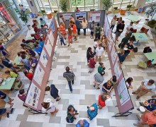 View of poster session from above in the atrium of the Ho Science Center