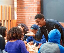 Students chat over a meal at Frank Dining Hall