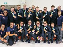 Naresh Rao ’93, with Men’s USA Water Polo team sporting gold medals
