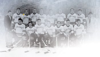 Colgate Hockey team photo highlighting Steve Riggs